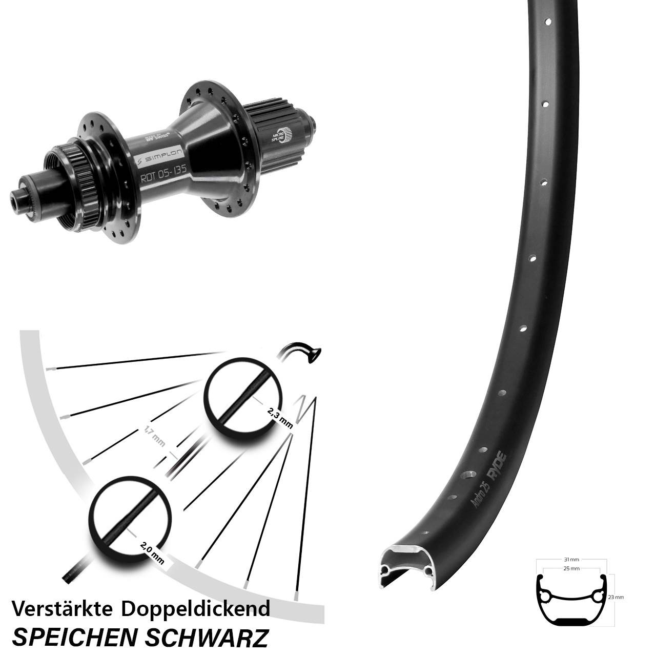 Centerlock Hinterrad QR 28-29 Zoll Ryde Andra 25 DT Swiss 370 Hybrid Shimano Micro Spline