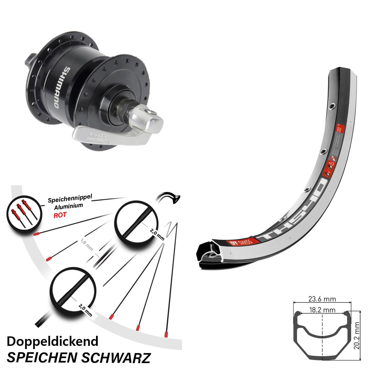 DT Swiss TK540 Shimano DH3N72 28 Zoll Vorderrad mit Nabendynamo für Schnellspanner