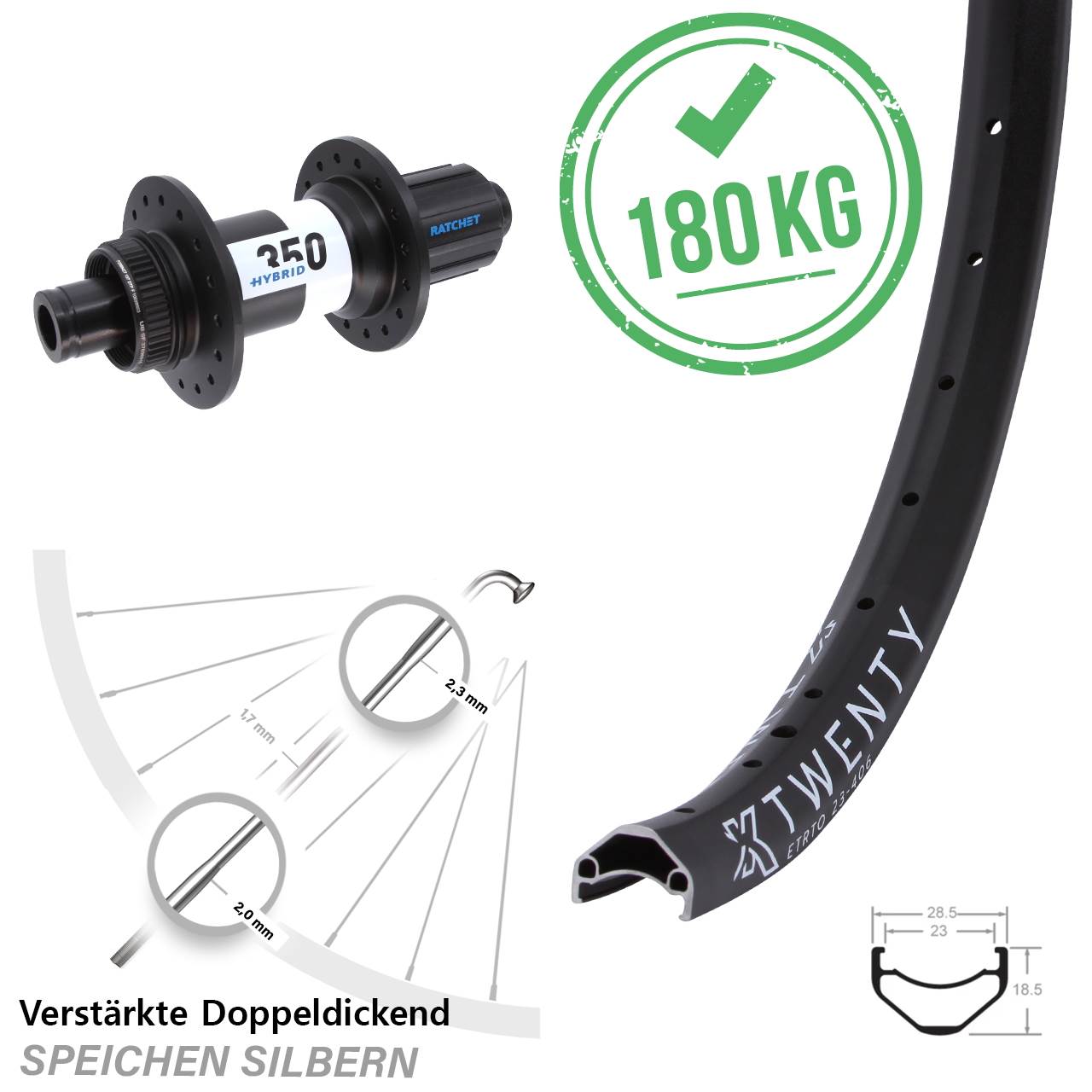KX Twenty DT Swiss Hybrid 350 20 Zoll Disc Hinterrad 12x148 Boost 8-11 fach HG