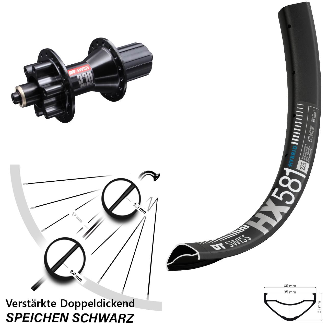 DT Swiss HX581 DT Swiss 370 Hybrid 27,5 Zoll Disc Hinterrad QR 8-11 fach HG