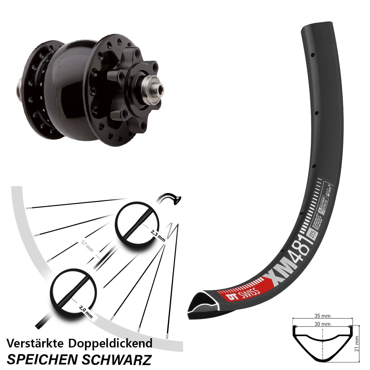 Disc Dynamo-Vorderrad QR 27,5 Zoll DT Swiss XM481 SON 28