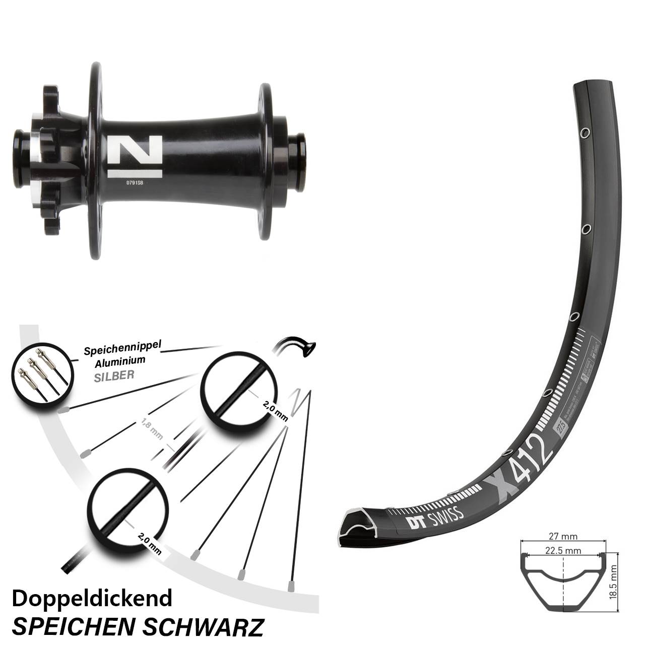 29 Zoll DT Swiss X 412 Novatec D791 6-Loch Vorderrad 15x100