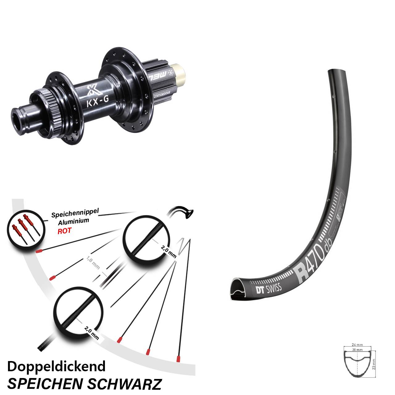 28 Zoll Hinteres Rad DT Swiss R 470 Disc KX-G 12x142 mm Campagnolo N3W Centerlock