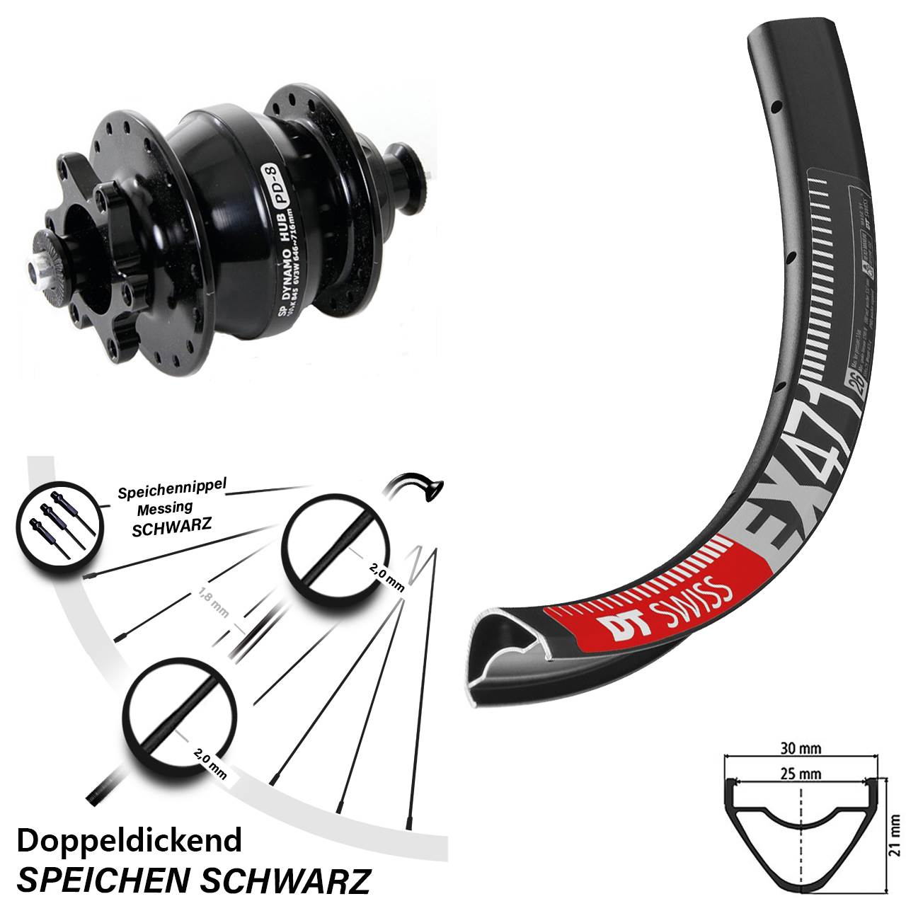 29 Zoll 6-Loch Dynamo-Vorderrad DT Swiss EX 471 Shutter Precision PD-8 QR