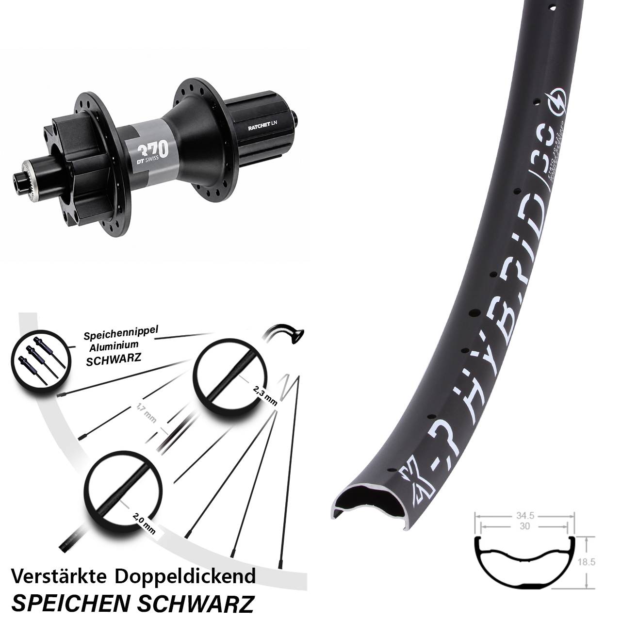 KX-R Hybrid 30 DT Swiss 370 29 Zoll Hinterrad 6-Loch für Schnellspanner 8-11 fach HG