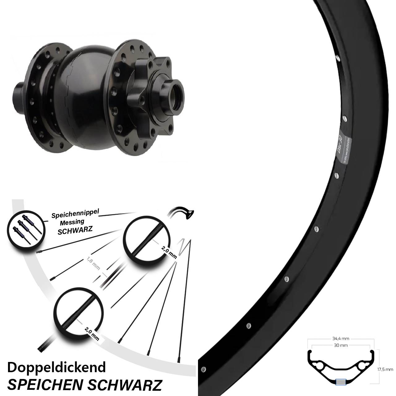 29 Zoll Ryde Disc 30 SON 28 Dynamo-Vorderrad 6-Loch 15x110 Boost