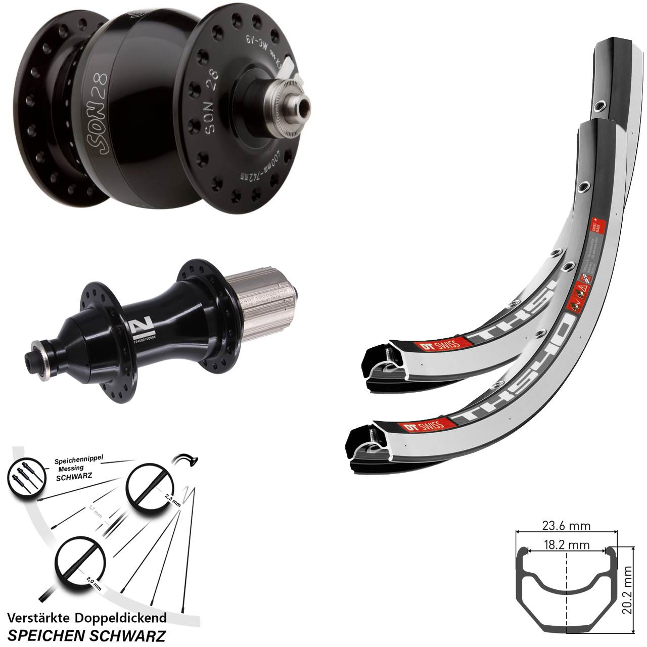 Laufrad-Satz 28 Zoll DT Swiss TK 540 Novatec F162 Strong SON 28 8-12 fach HG QR
