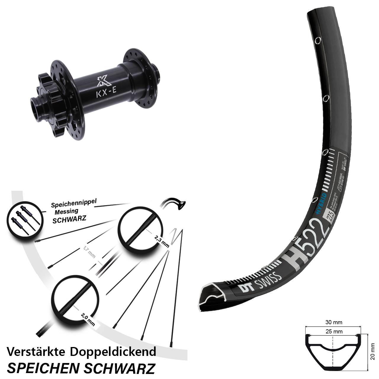 650B DT Swiss H 522 KX-E 4-fach gelagert Disc Laufrad 15x110 Boost
