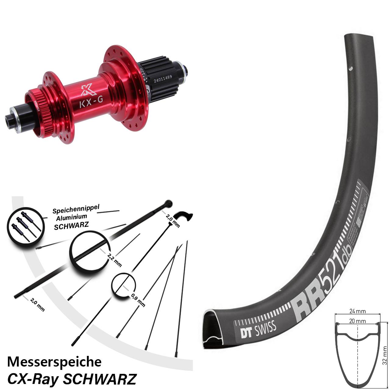 DT Swiss RR521 KX-G rot 28 Zoll Hinterrad für Schnellspanner CX-Ray Shimano Micro Spline
