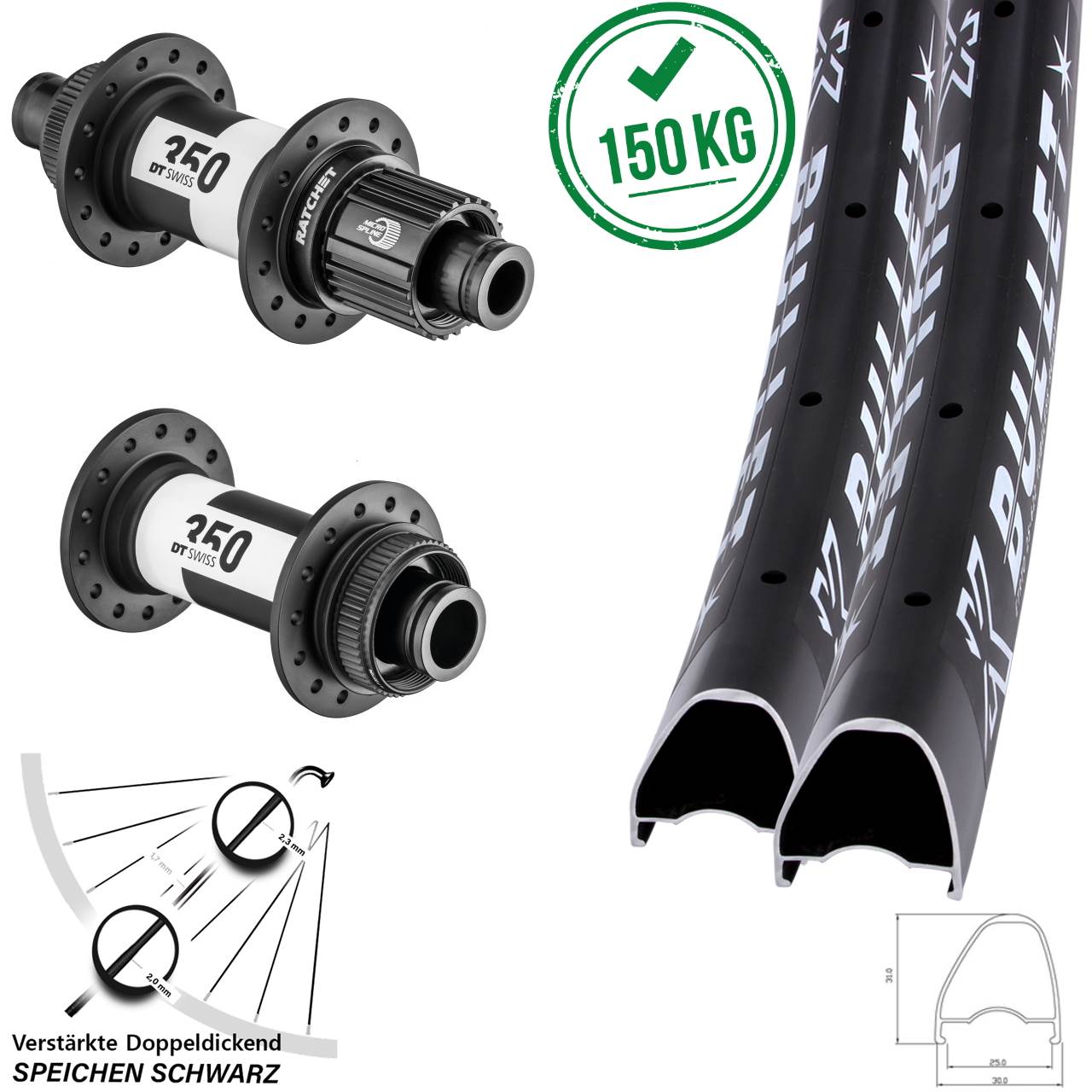 Disc Laufrad-Satz 15x110 12x148 29 Zoll KX Bullet OS DT Swiss 350 Micro Spline