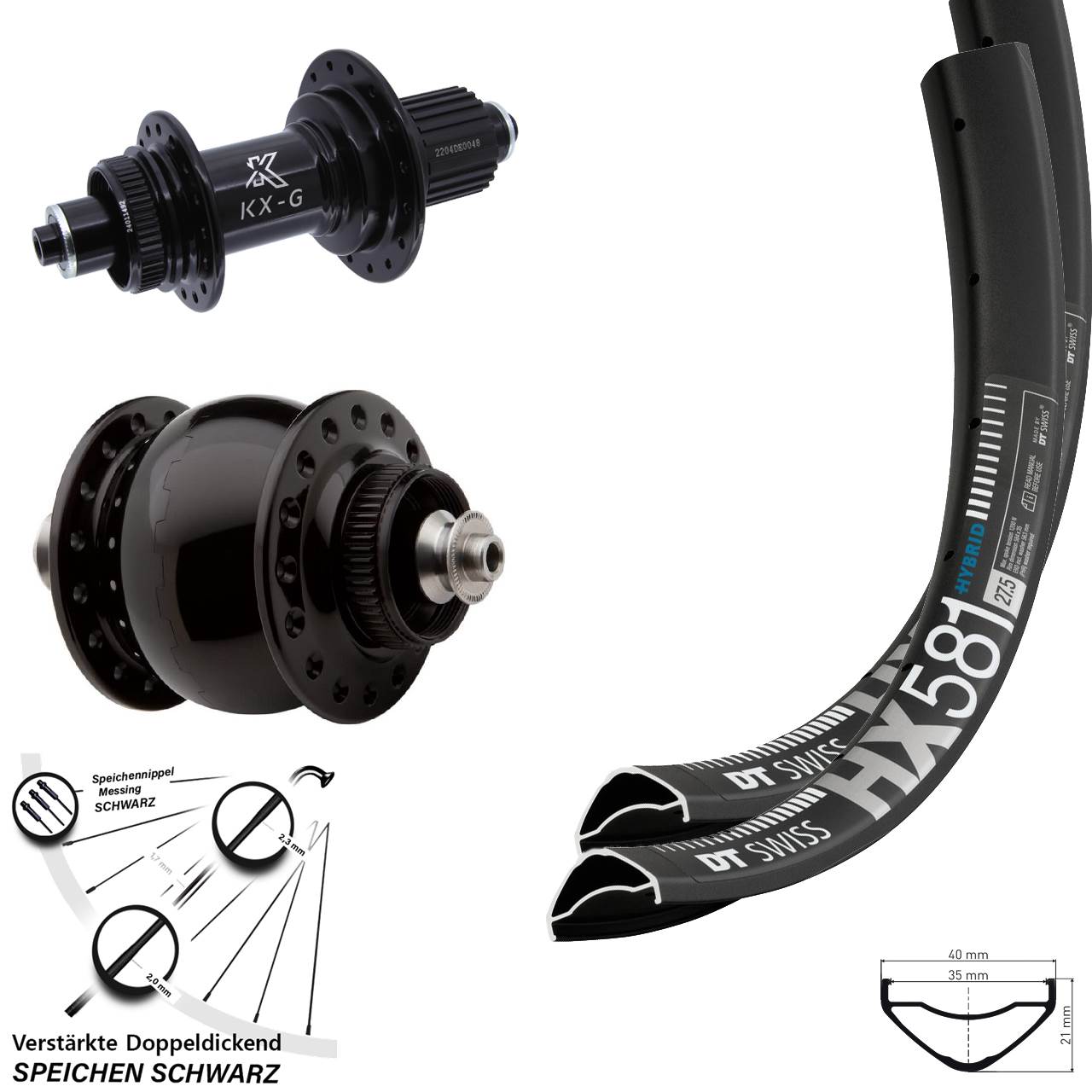 DT Swiss HX 581 KX-GS verstärkt SON 28 27,5 Zoll Disc Laufradsatz QR Micro Spline
