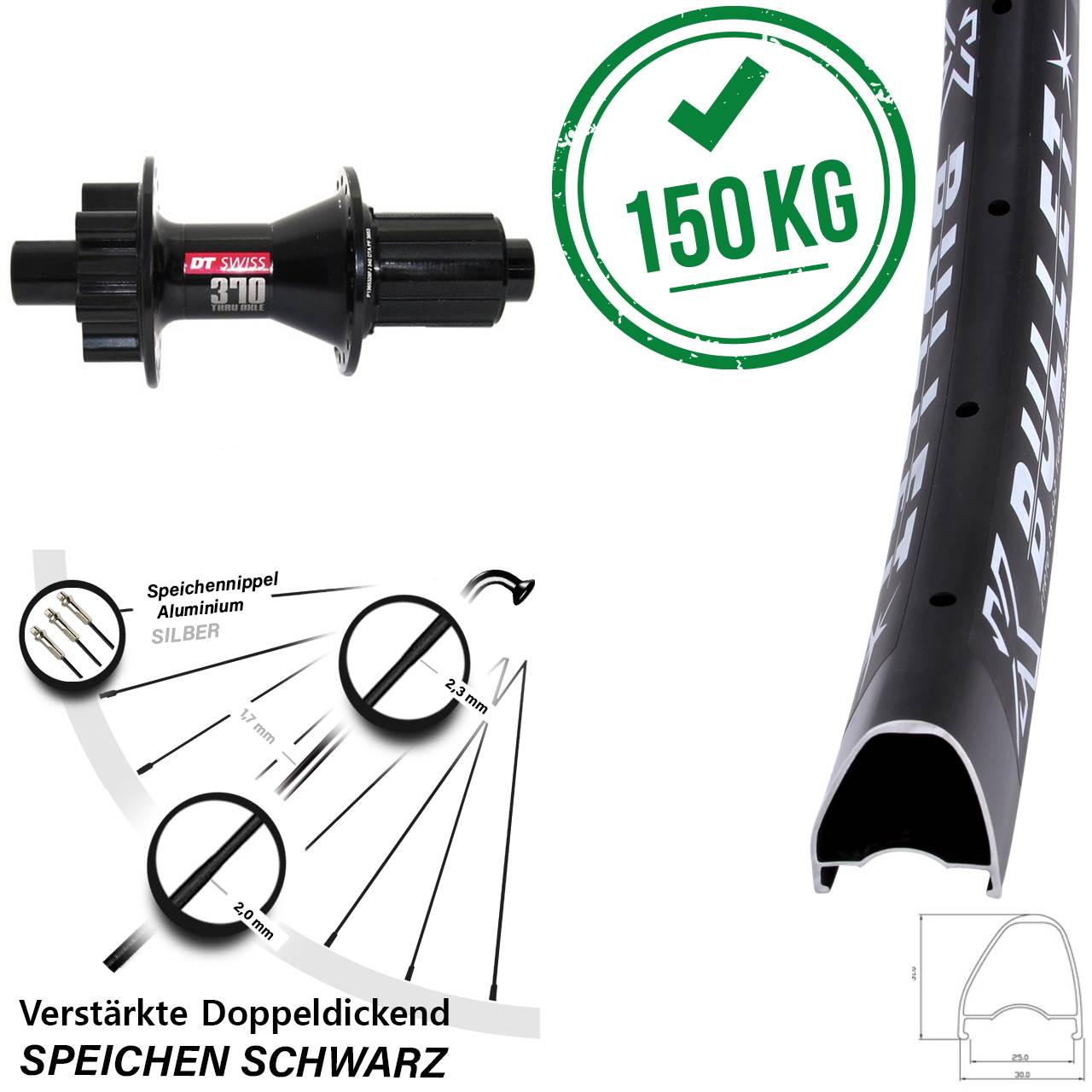 KX Bullet OS DT Swiss 370 28-29 Zoll Disc Laufrad 12x142 8-11 fach HG