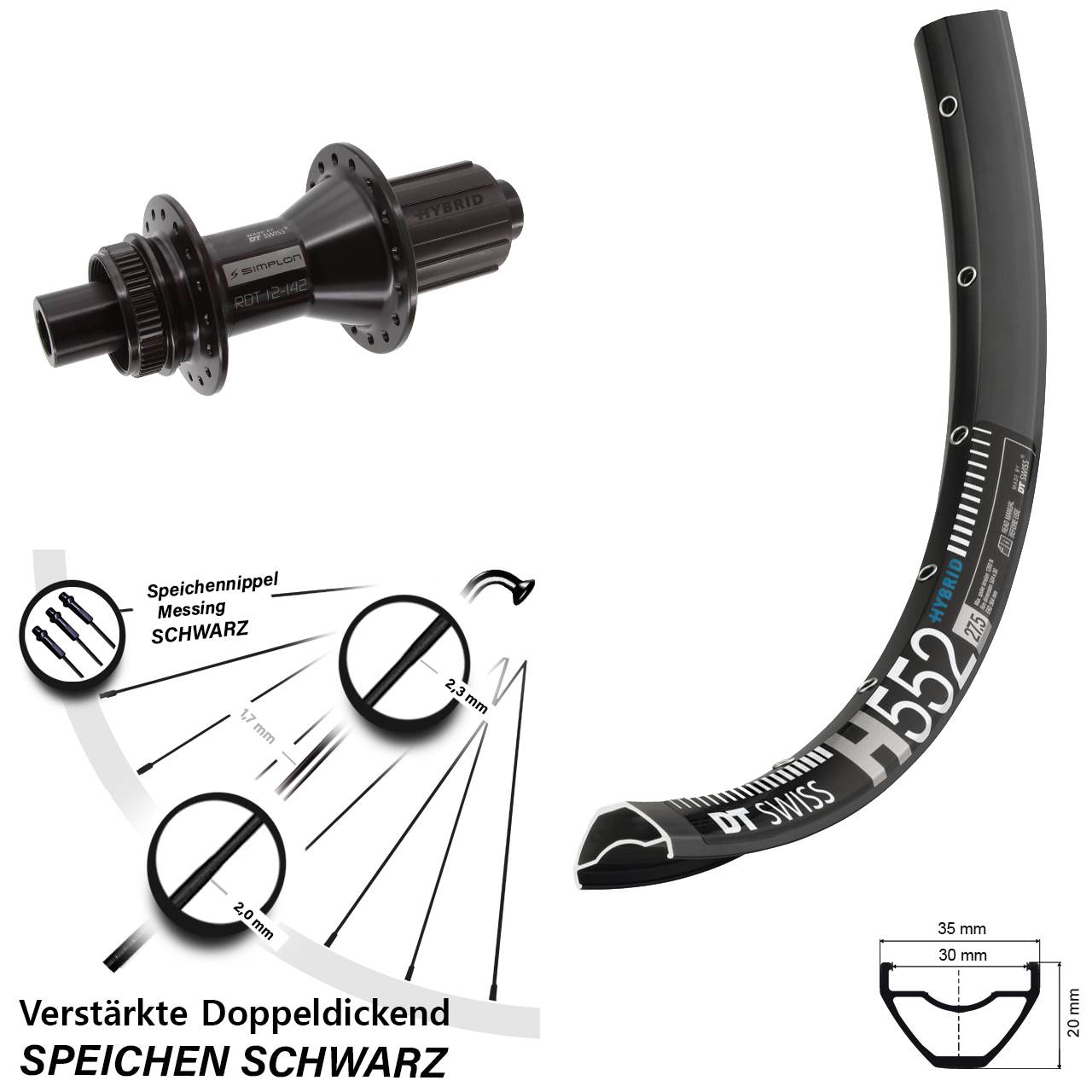 DT Swiss H552-370 Hybrid 29 Zoll Disc Hinterrad 12x142 8-11 fach
