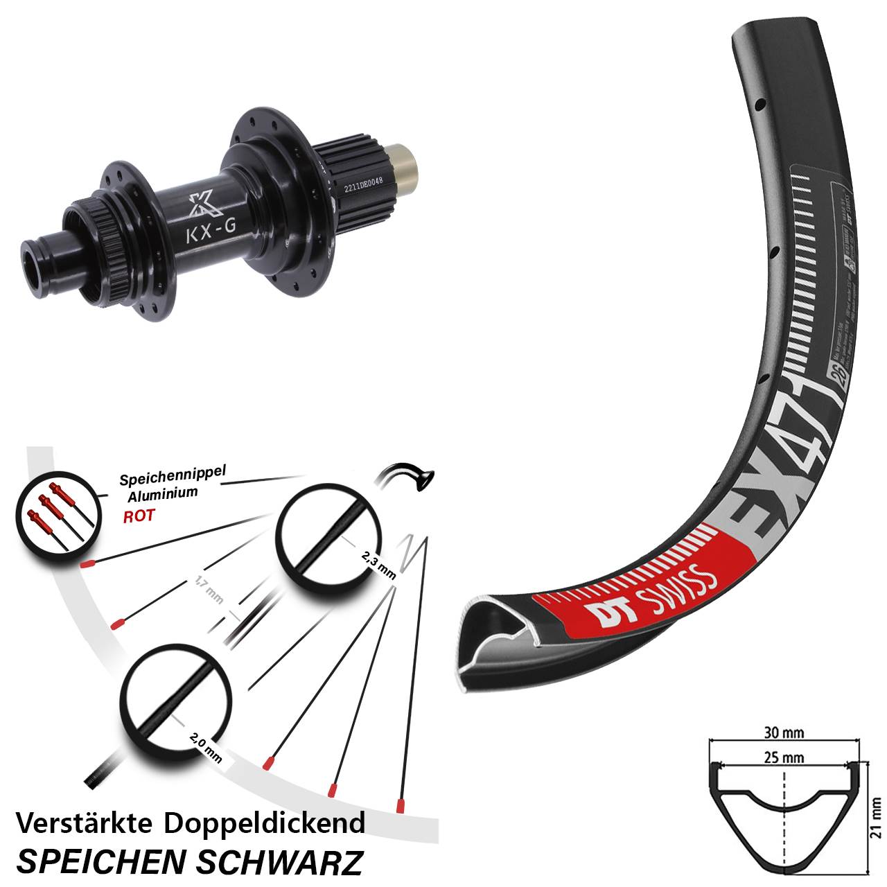 27,5 Zoll DT Swiss EX471 KX-G Steckachse Hinterrad Centerlock 12x142 Shimano Micro Spline