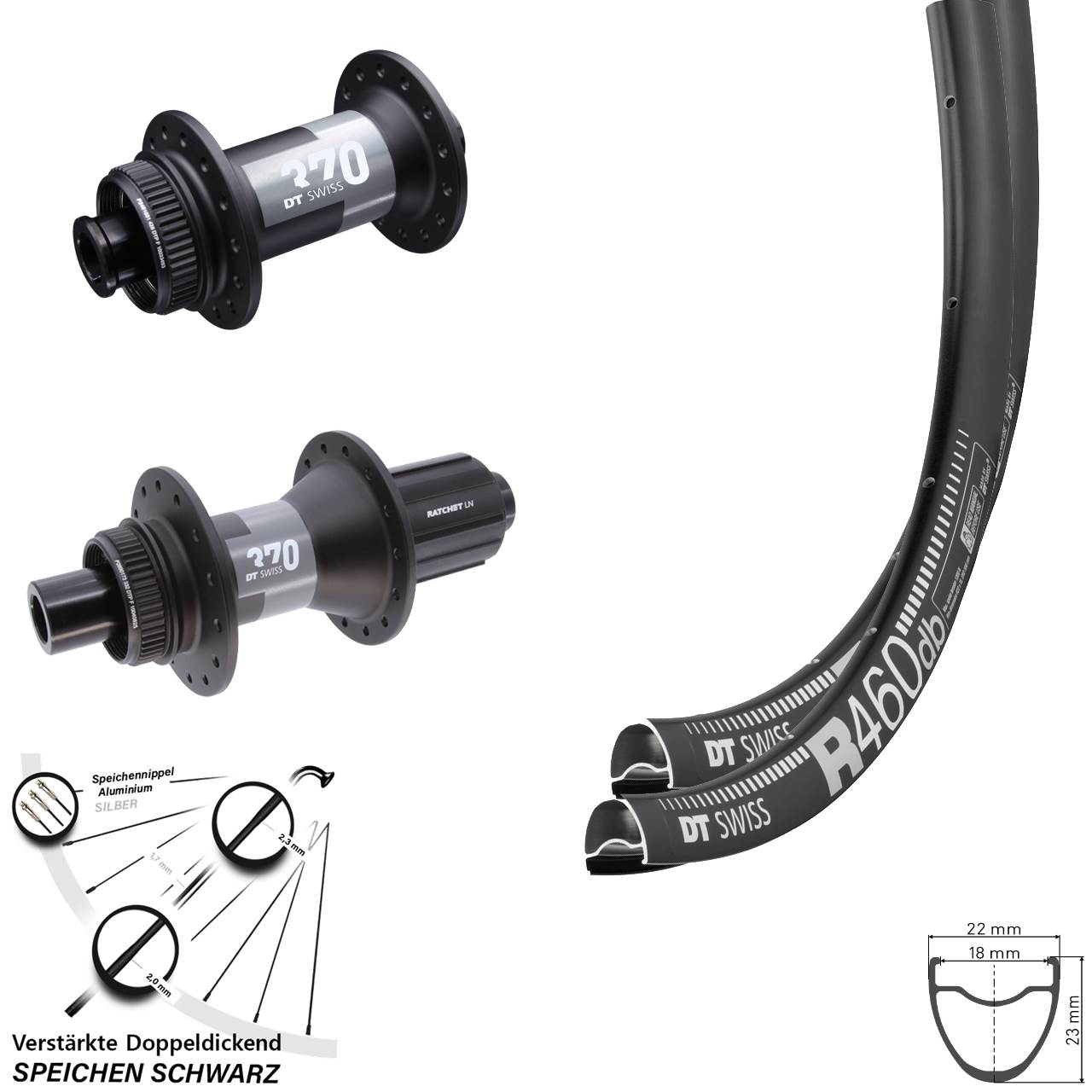 DT Swiss R 460 Disc 370 28 Zoll Centerlock Laufradsatz 12x100/142 11-12 fach HG