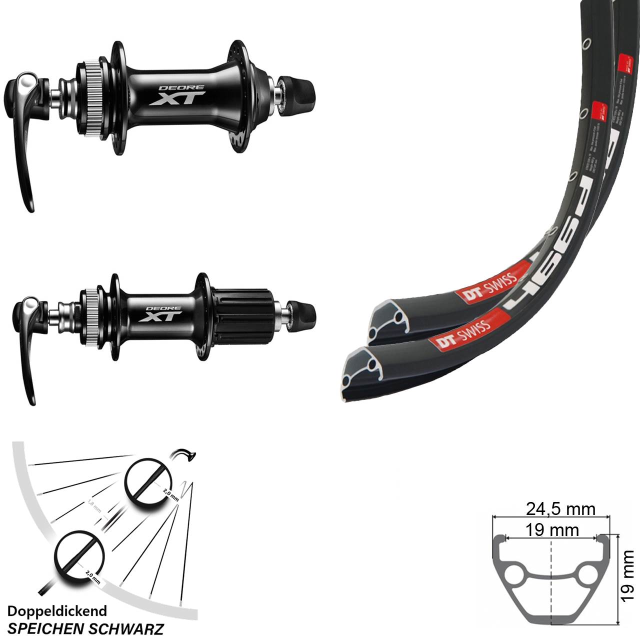 28 Zoll DT Swiss 466 Shimano FH-M8000 HB-M8000 Disc Laufrad-Satz QR 8-11 fach HG