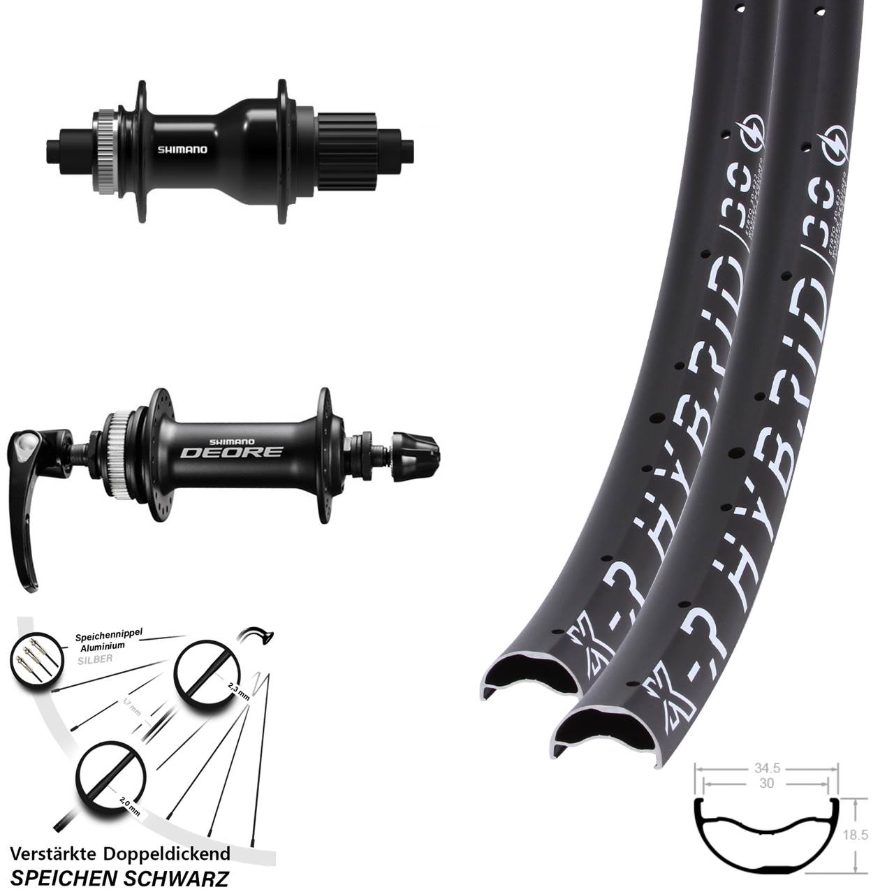 KX-R Hybrid 30 Shimano Deore FH-QC500 29 Zoll Disc Laufrad-Satz QR Micro Spline