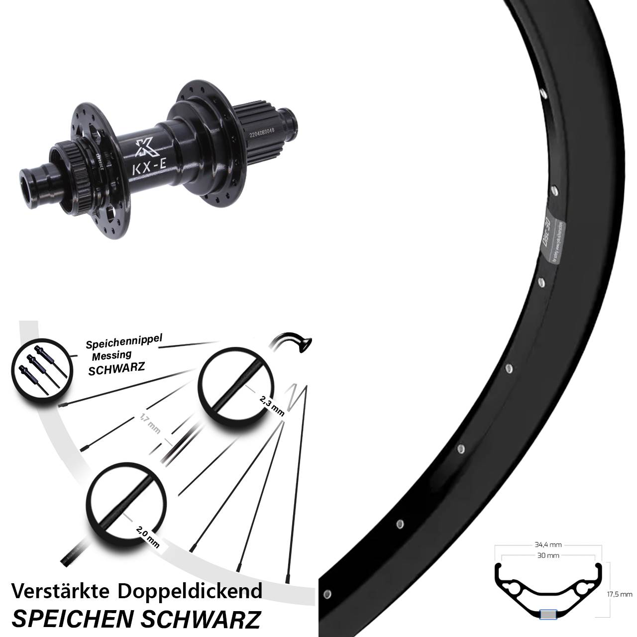 Hinterrad 27,5 Zoll Ryde Disc 30 KX-E Heavy Duty Shimano Micro Spline 12x148