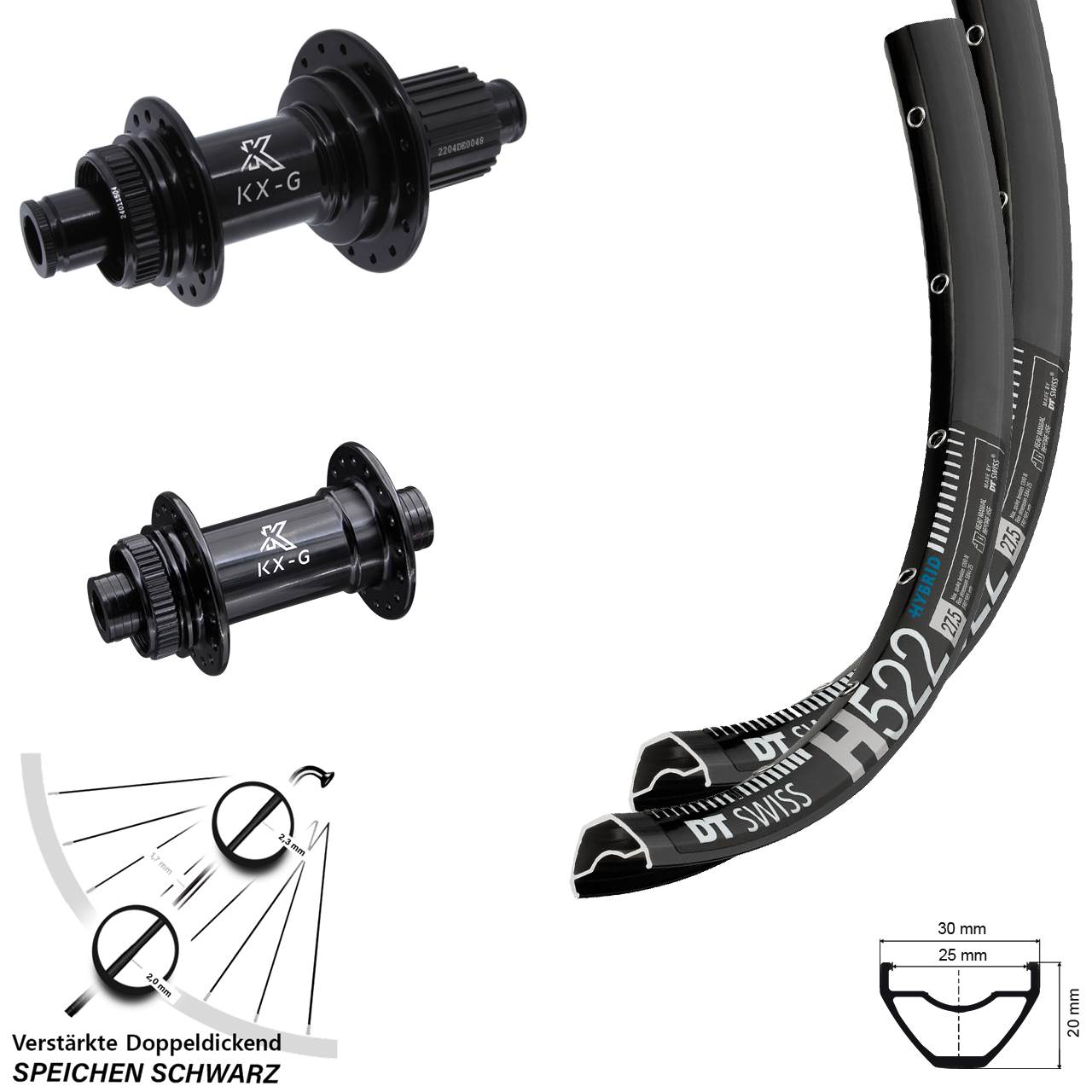 Laufradsatz Centerlock 28 Zoll DT Swiss H522 KX-GS Heavy Duty Micro Spline 15x100 12x142