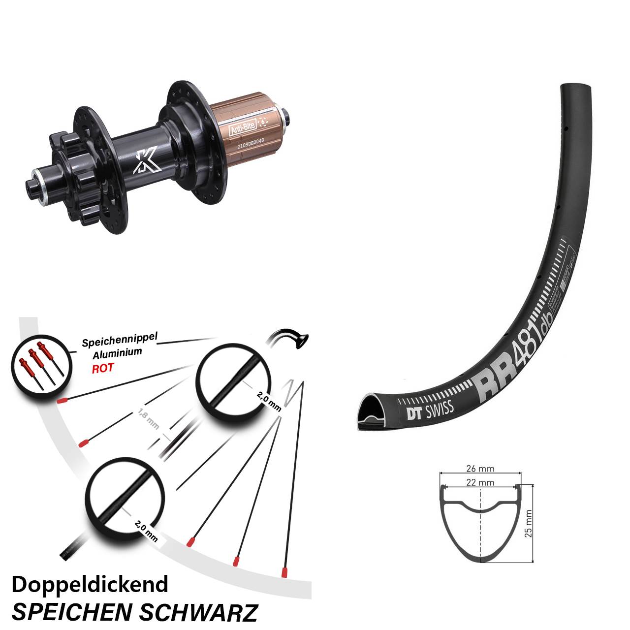 DT Swiss RR481 KX-M 28 Zoll Disc Hinterrad für Schnellspanner 8-12 fach