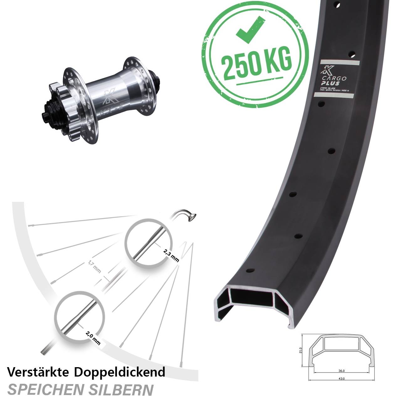 Vorderrad 6-Loch 26 Zoll KX-E Cargo Plus Heavy Duty QR