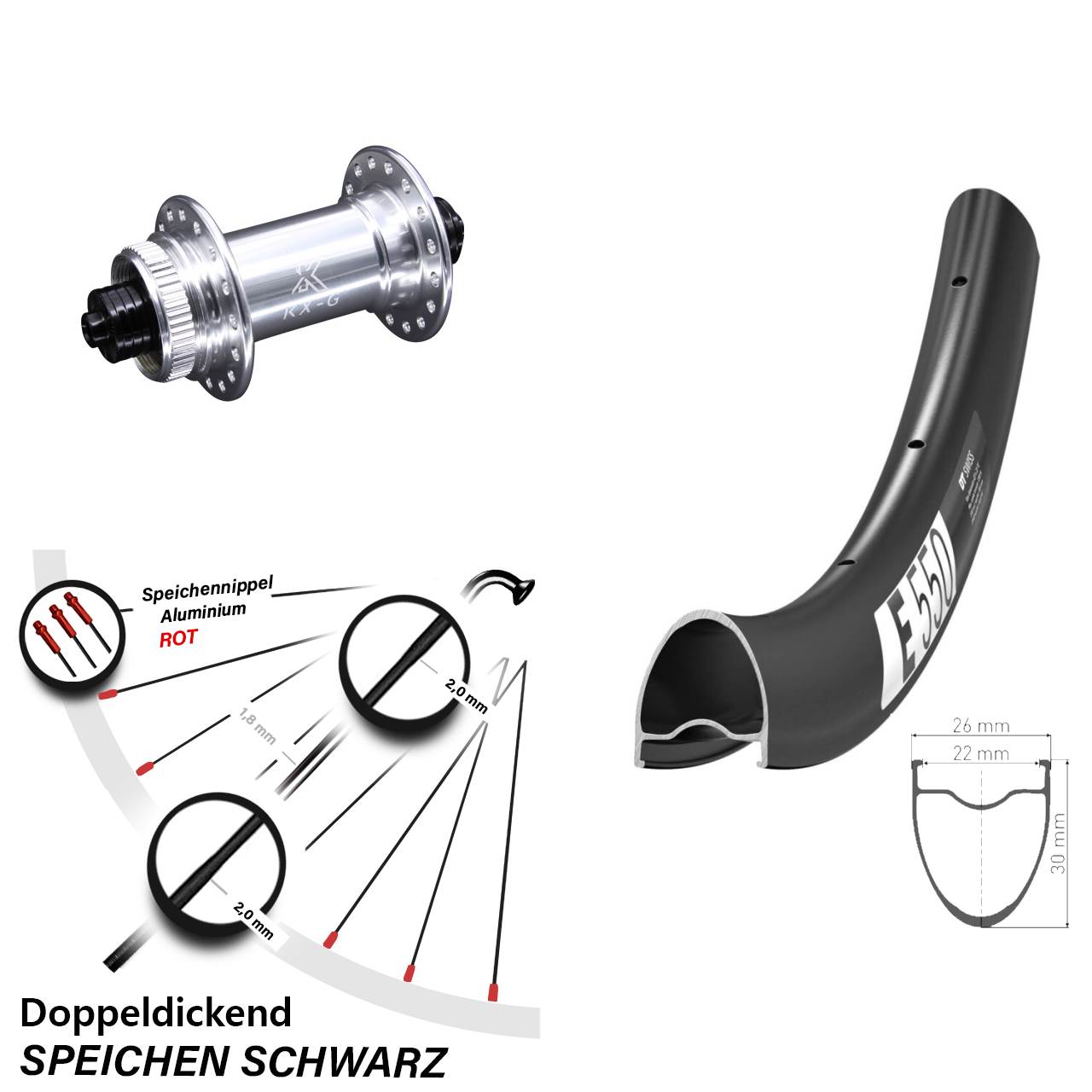 Laufrad 28 Zoll DT Swiss E550 KX-G Centerlock 5/100 silbern