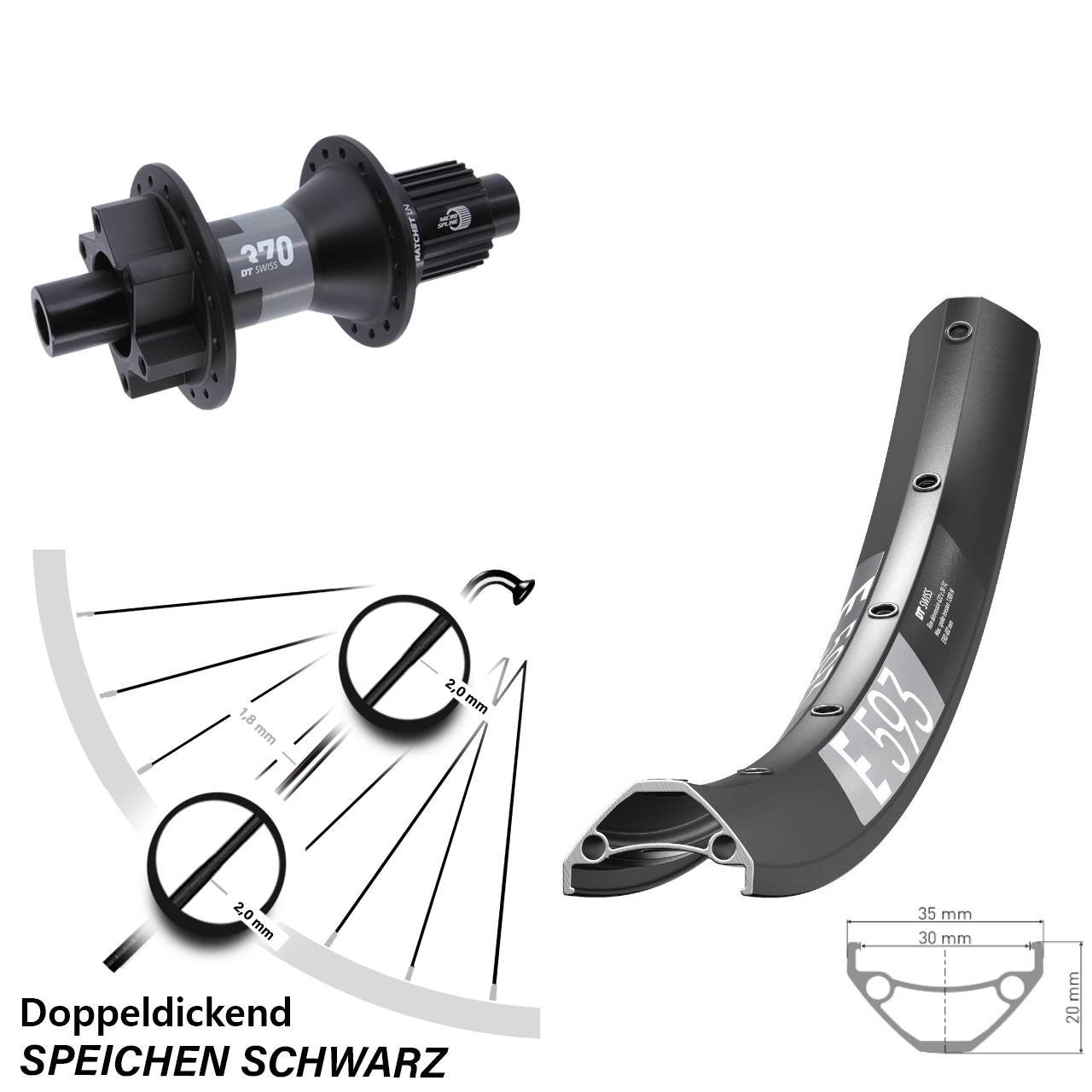 Disc Laufrad 12x142 29 Zoll DT Swiss E 593-370 Shimano Micro Spline