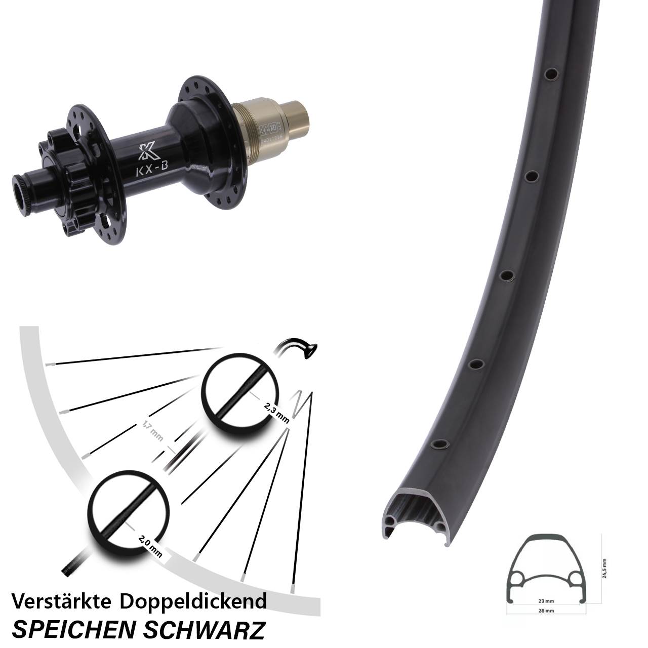 Ambrosio Sport KX-B 29 Zoll Hinterrad 6-Loch 12x148 Boost XD 11-12 fach