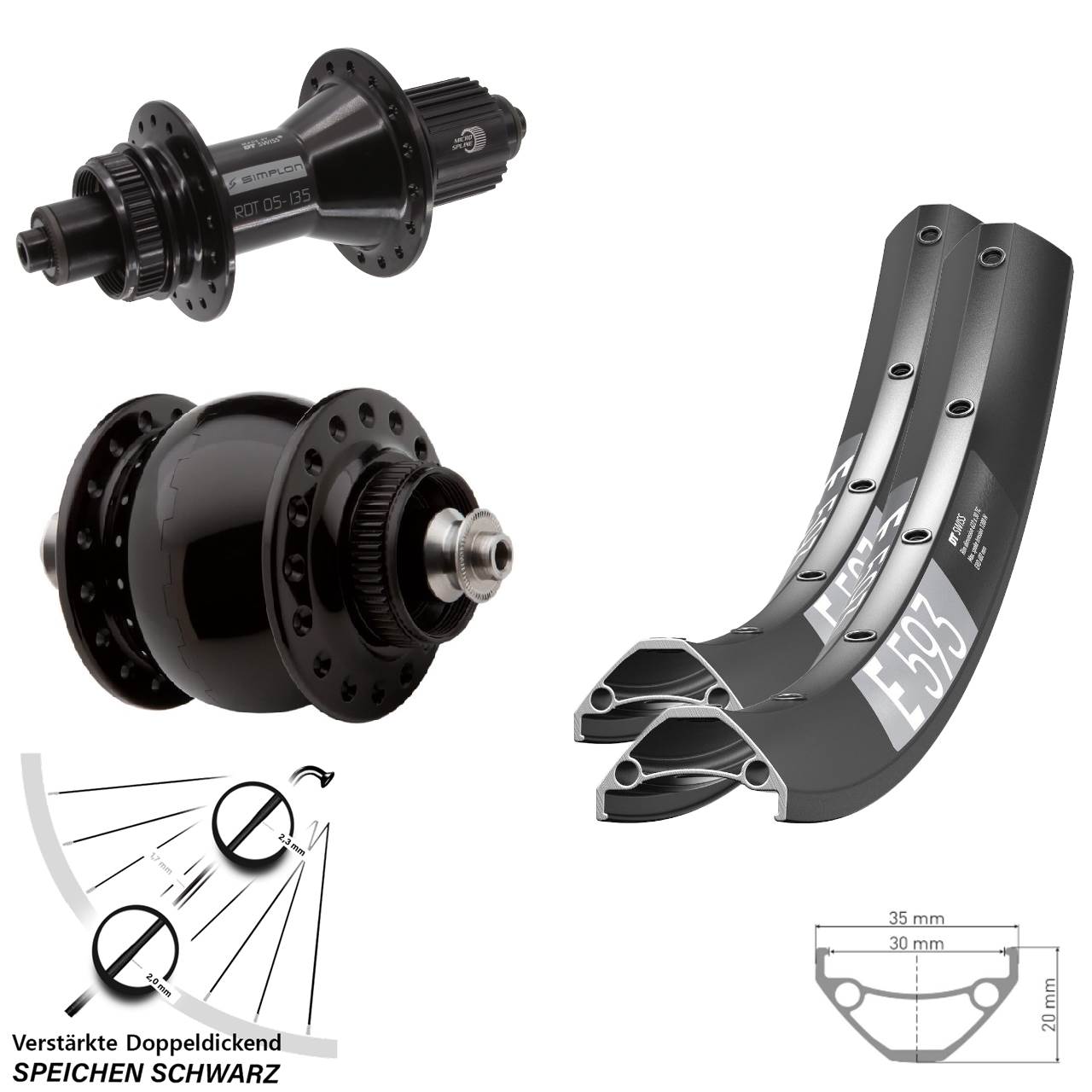 DT Swiss E 593 370 Hybrid SONdelux 650B Disc Laufrad-Satz QR Micro Spline