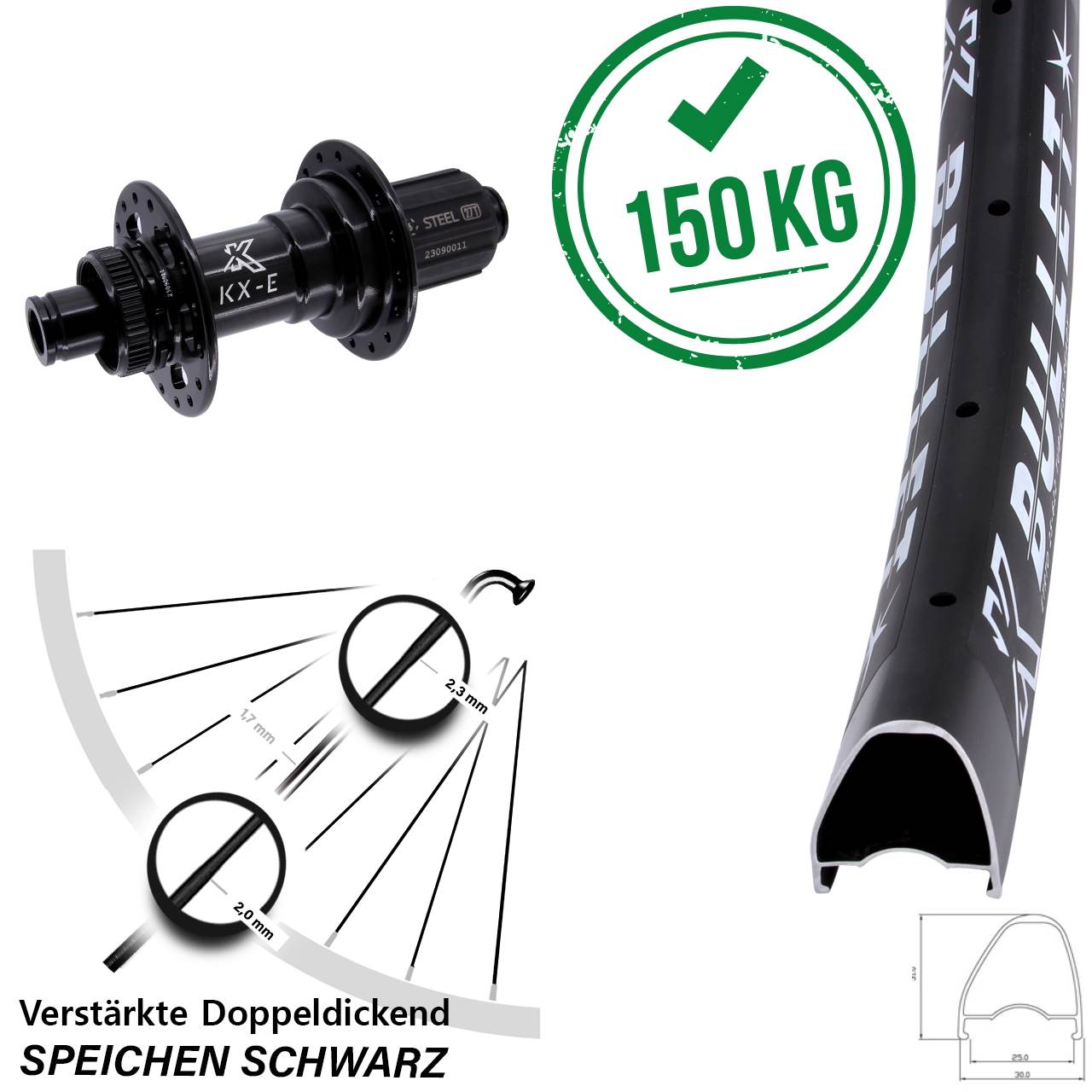 KX-E Bullet OS 28 Zoll Centerlock Hinterrad 12x148 8-12 fach HG