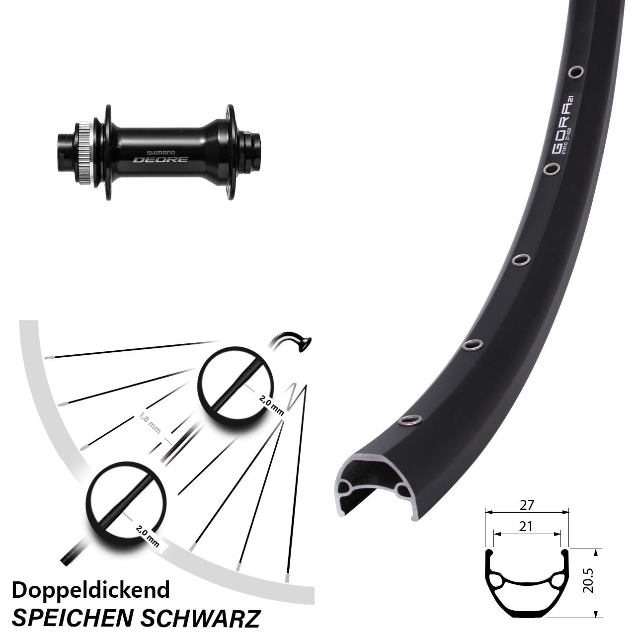 Gora 21 Shimano HB-M6010-B 29 Zoll Vorderrad Centerlock 15x110 Boost