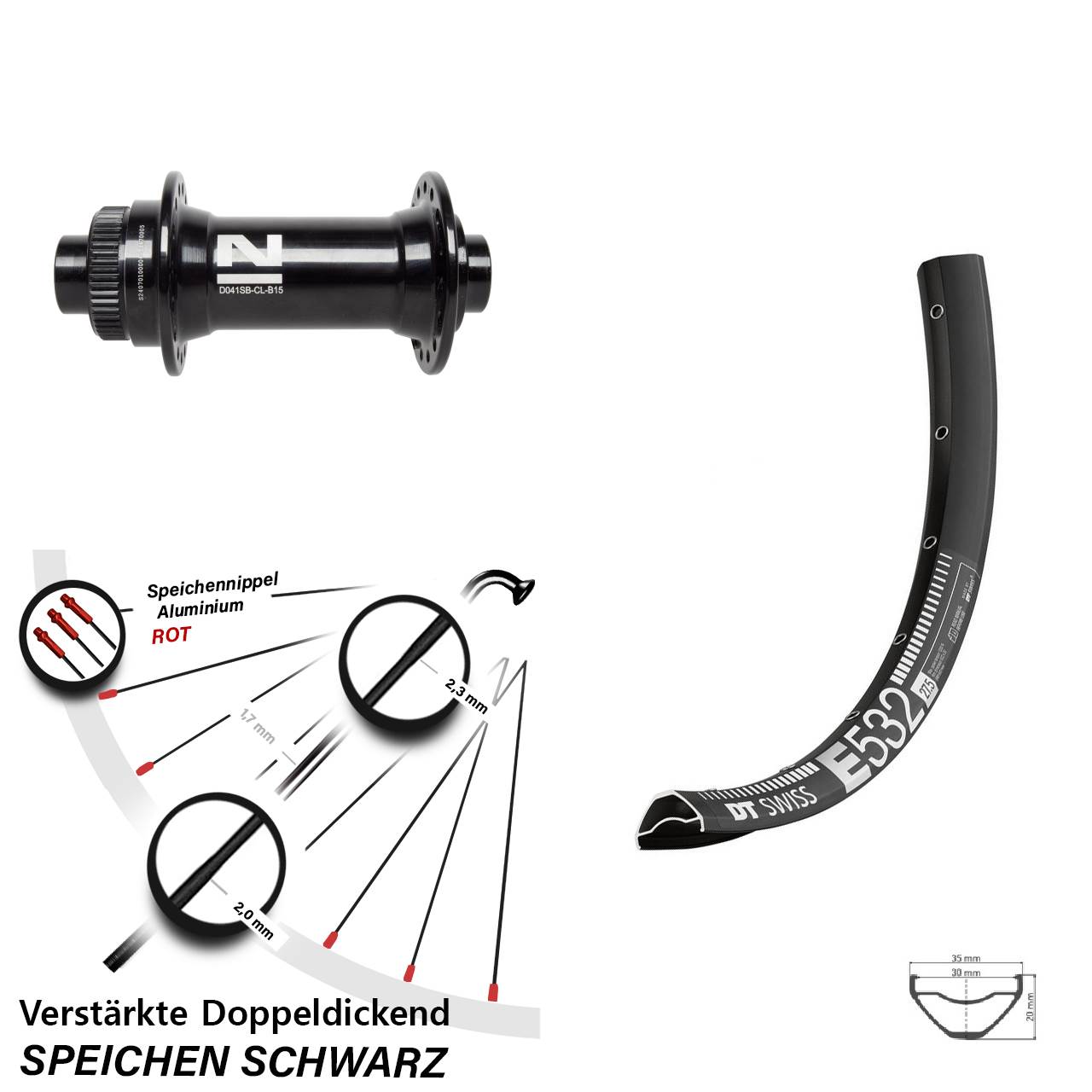 Disc Vorderrad 29 Zoll DT Swiss E532 Novatec D041 15x110 Boost