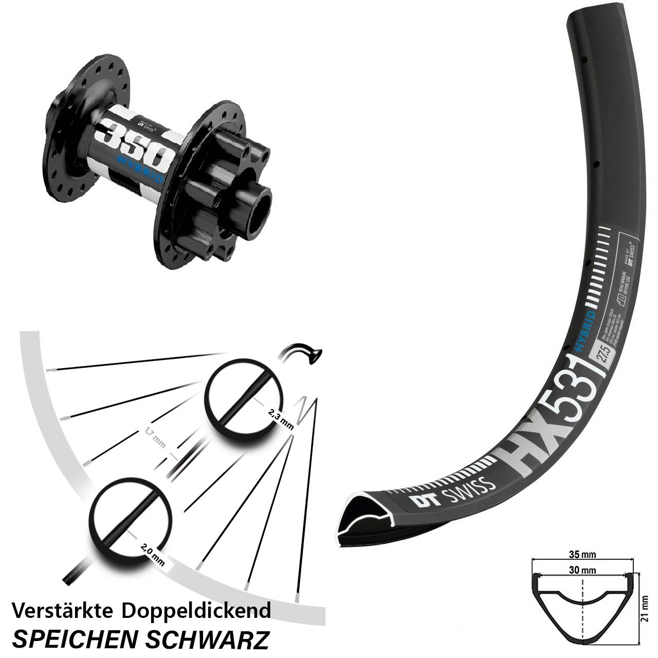 27,5 Zoll DT Swiss HX 531- 350 Hybrid Disc Laufrad 15x110 Boost