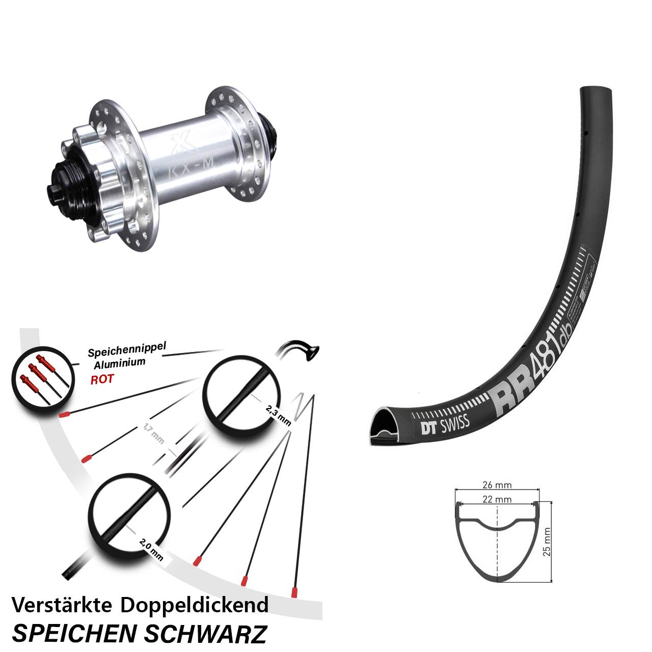 DT Swiss RR 481 KX-M 28 Zoll Disc Vorderrad für Schnellspanner