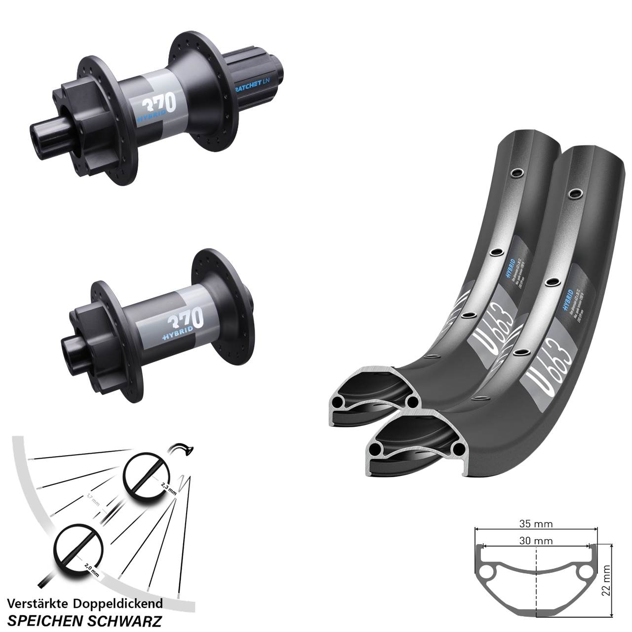 Laufradsatz 15x110 12x148 26 Zoll DT Swiss U663-Hybrid 370 Disc 6-Loch 8-11 fach HG