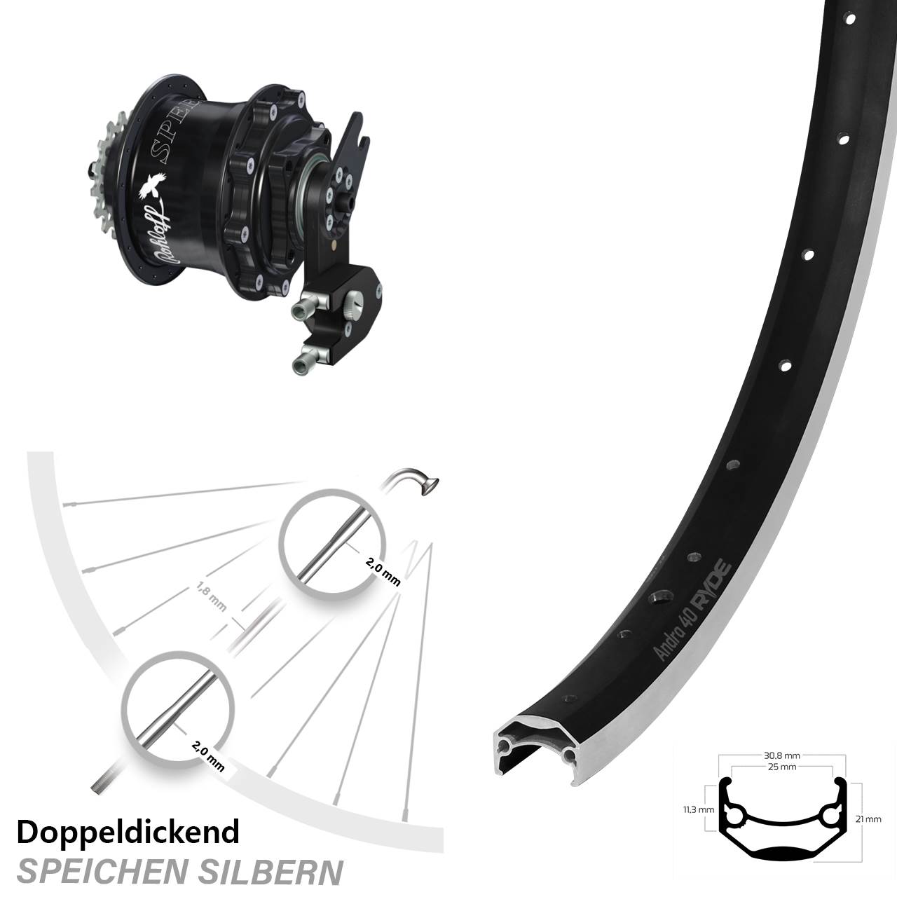 Hinterrad 20 Zoll Rohloff Speedhub 500/14 CC OEM2 Andra 40