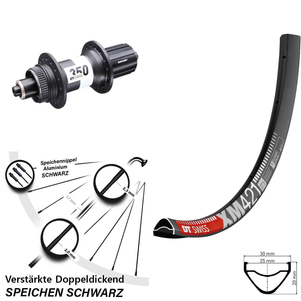 Hinterrad Centerlock 29 Zoll DT Swiss XM 421-350 Road 11-12 fach für Schnellspanner