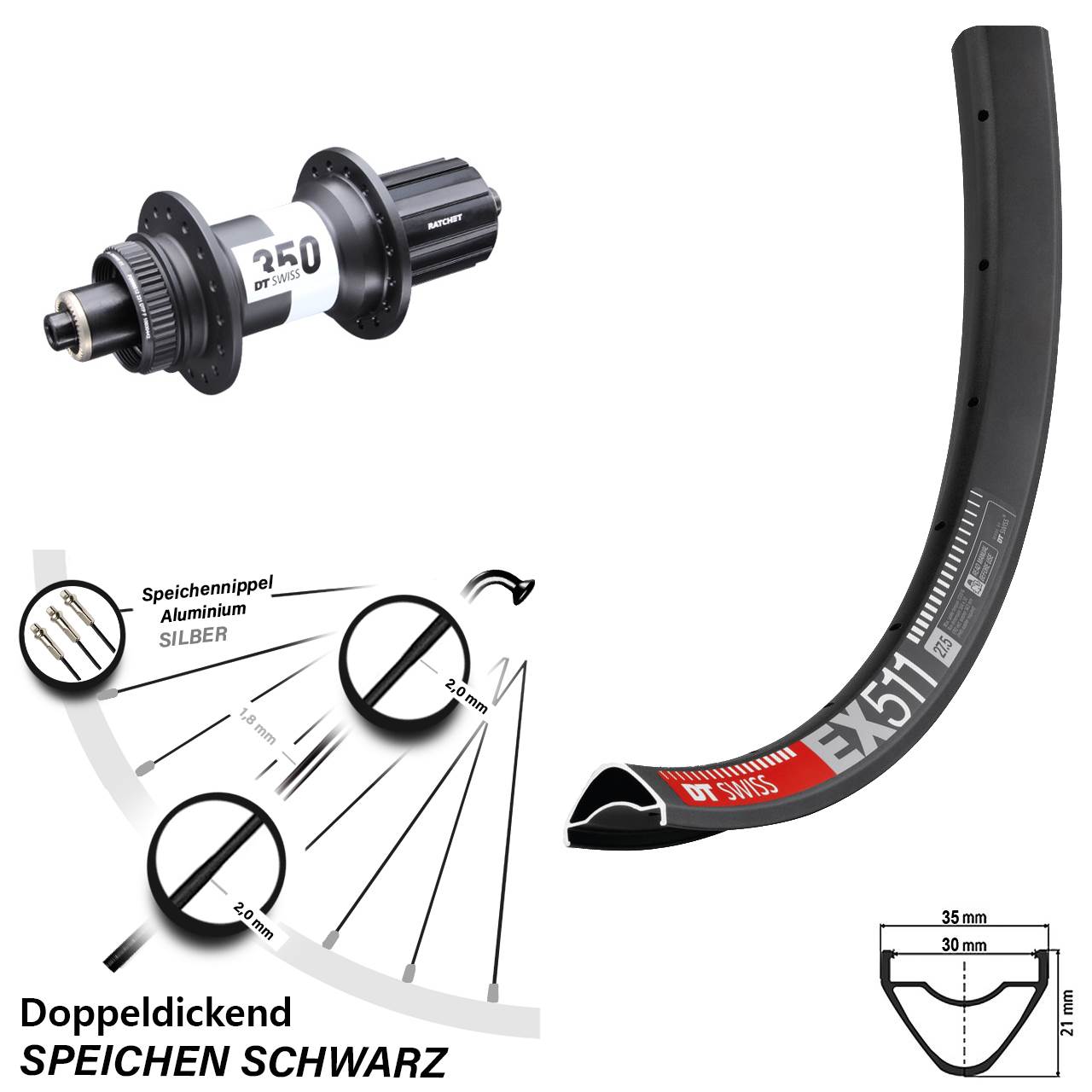 Centerlock Hinterrad 27,5 Zoll DT Swiss EX511-350 8-11 fach QR Boost