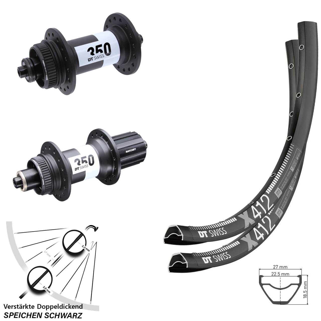 29 Zoll Laufrad-Satz QR DT Swiss X412-350 Ratchet 36 8-11 fach HG