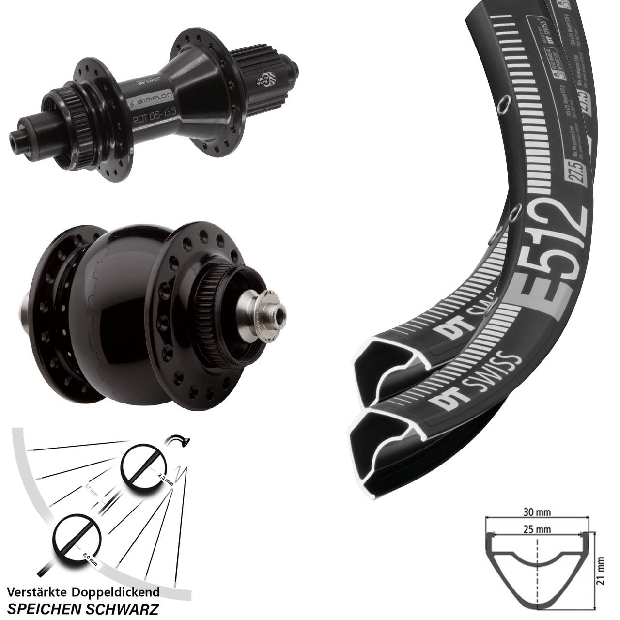 Laufradsatz Centerlock 29 Zoll DT Swiss E512 370 Hybrid SON 28 Micro Spline QR
