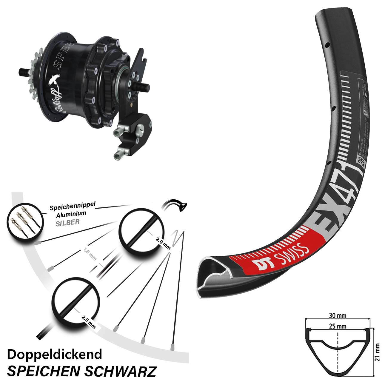 Hinterrad 26 Zoll DT Swiss EX 471 Disc Rohloff Speedhub 500/14 TS DB OEM2 Tandem schwarz