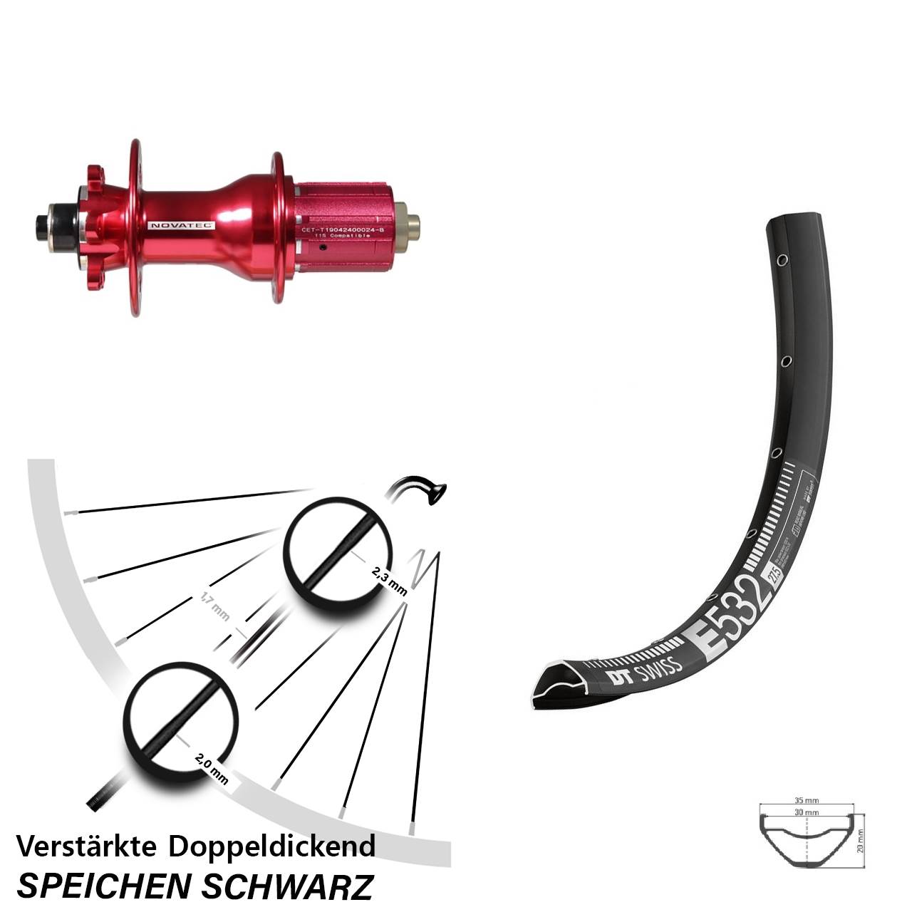29 Zoll DT Swiss E532 Novatec D792SB Disc Laufrad für Schnellspanner 8-12 fach HG