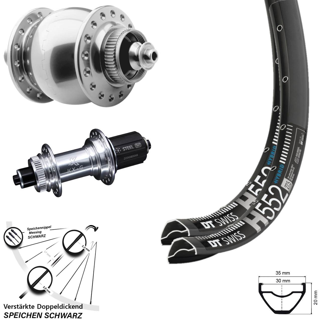 DT Swiss H552 KX-GS Heavy Duty SON 28 29 Zoll Centerlock Laufradsatz QR 8-12 fach