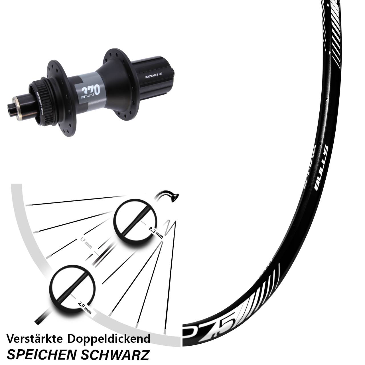Hinterrad Centerlock 27,5 Zoll BULLS Sabre DT Swiss 370 8-12 fach HG QR