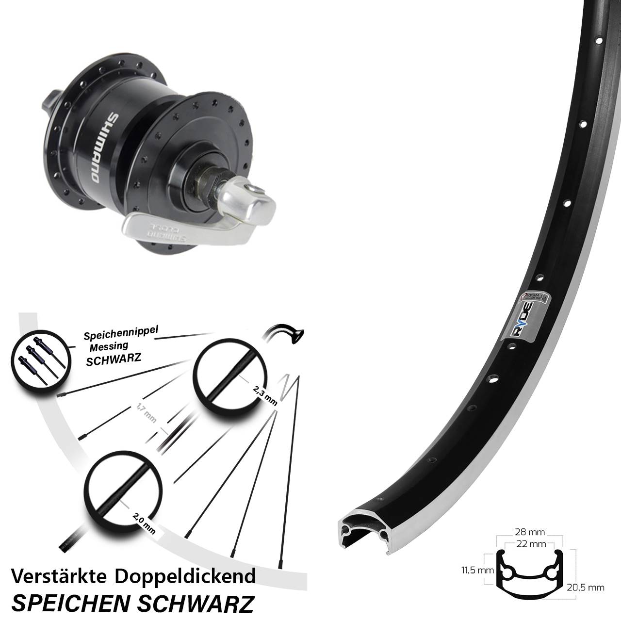Vorderrad mit Nabendynamo QR 27,5 Zoll Ryde Andra 35 Shimano DH-3N72