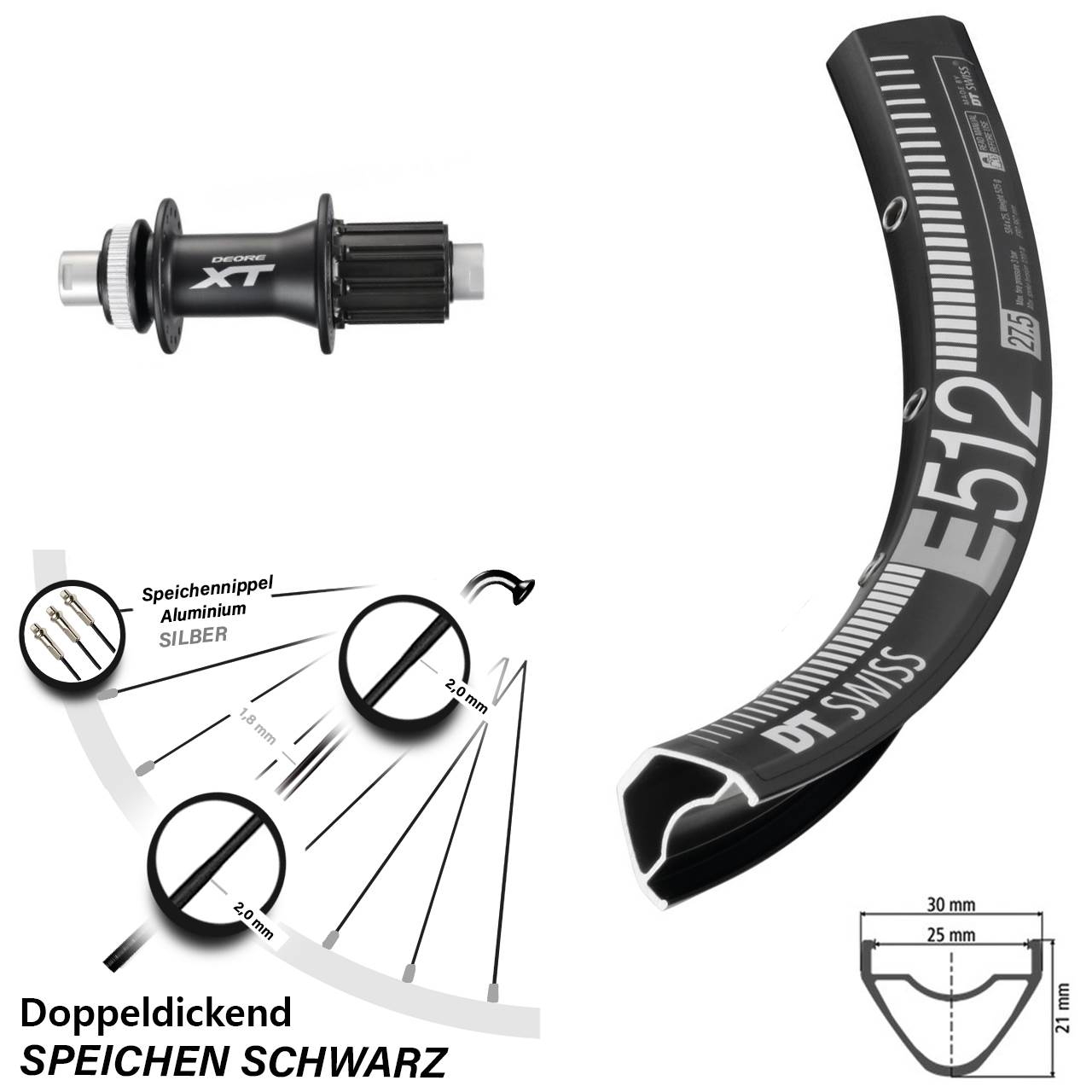 Hinterrad Centerlock 12x142 29 Zoll DT Swiss E 512 Shimano FH-M788 8-11 fach