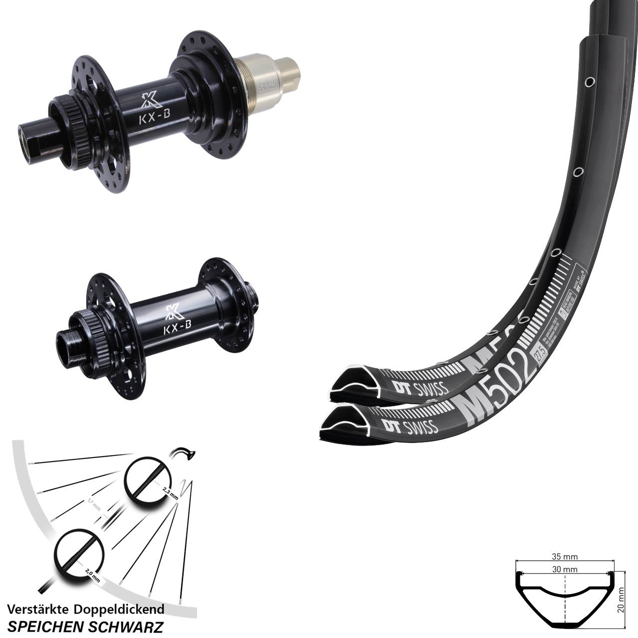 29 Zoll DT Swiss M502 KX-B Laufradsatz 15x110 12x148 XD 11-12 fach