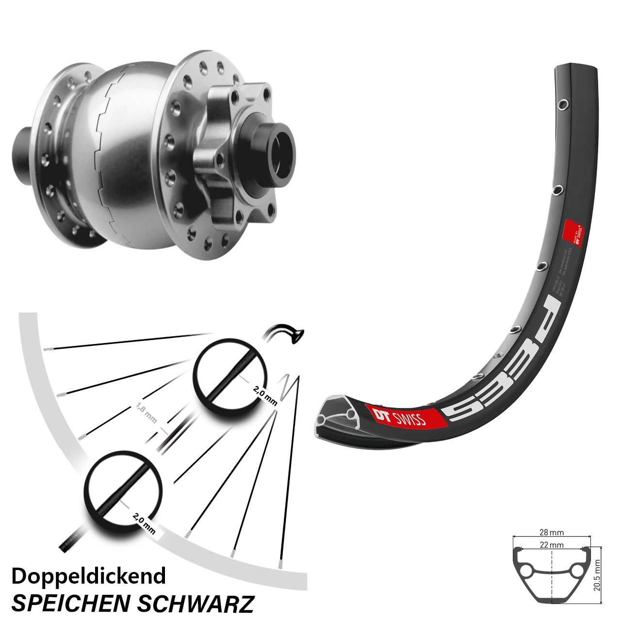SON 28 DT Swiss 533d 26 Zoll Disc Laufrad mit Nabendynamo 15x100