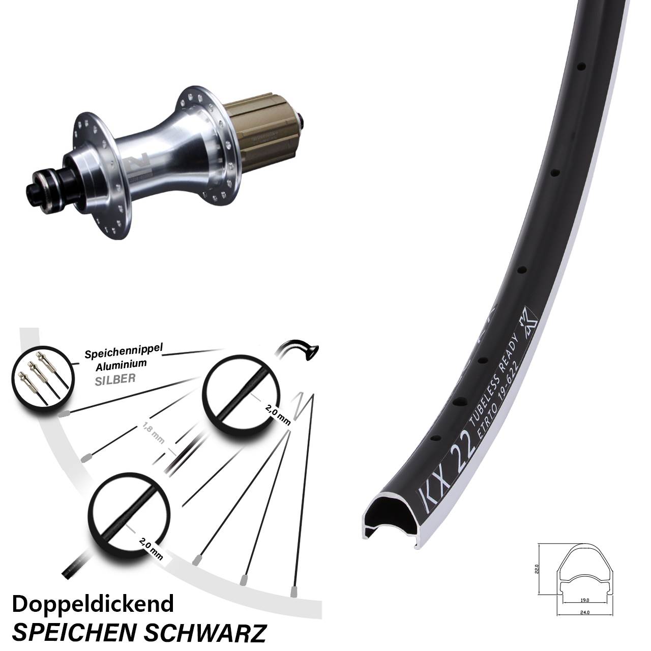 Hinterrad 28 Zoll KX 22 Novatec F162 8-12 fach für Schnellspanner