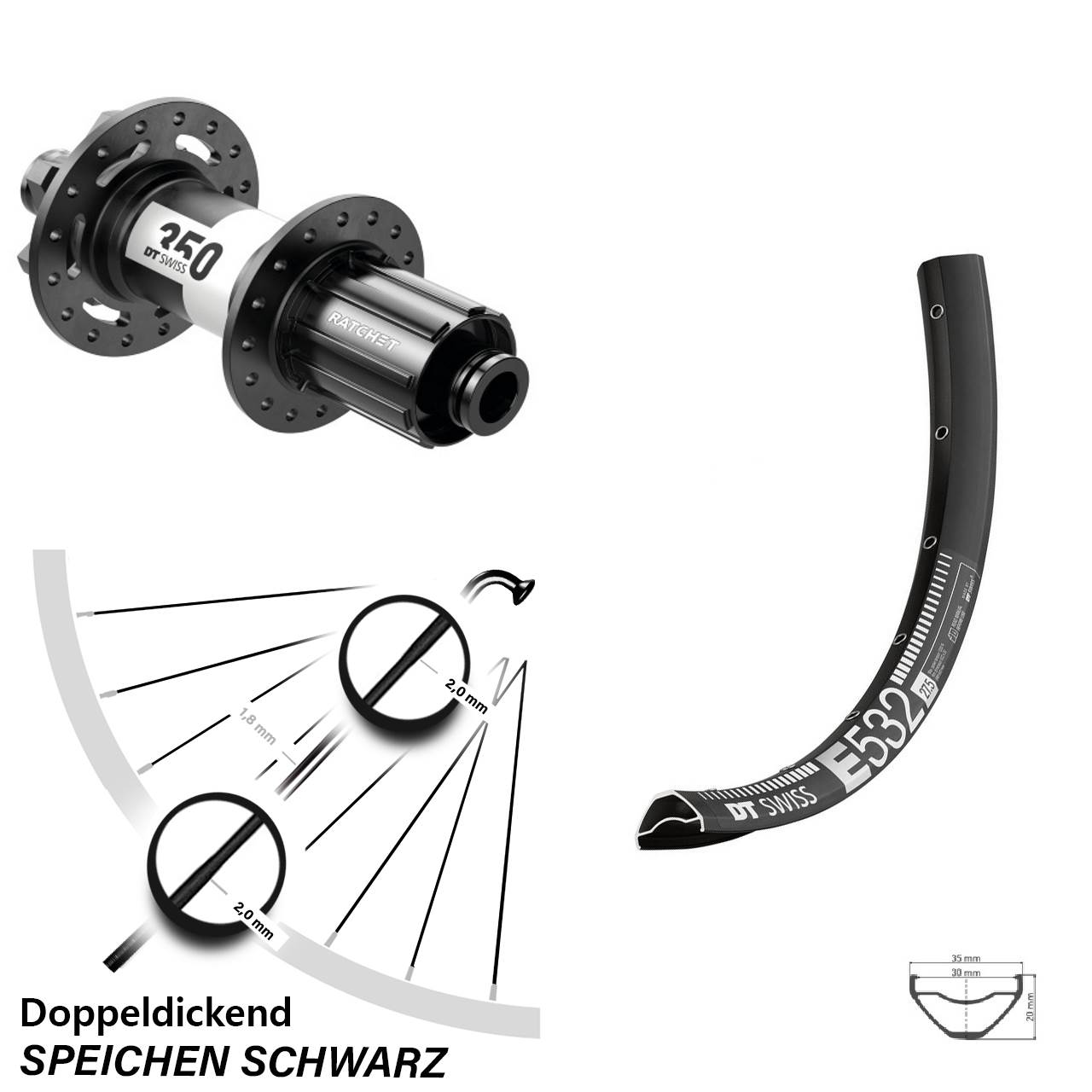 29 Zoll Hinterrad DT Swiss 350 11-fach E 532 6-Loch